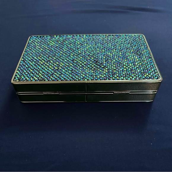 BCBGMaxAzria Sonia Crystal Mesh Satin Box Clutch Color Oil Slick - Picture 5 of 10